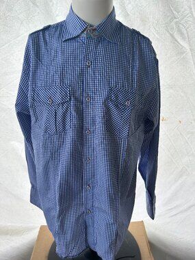Cardinali Men's Blue White Checks Men's LS Button Front Shirt Medium Polyester